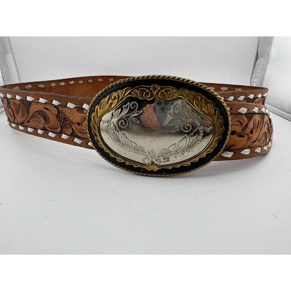 Vintage Sue Brown Leather Taper Cowboy‎ Western Belt - Waist Size 35.5